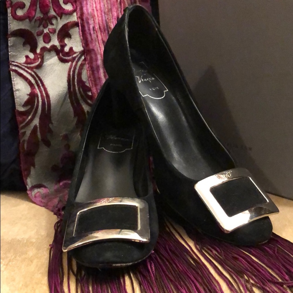 Vintage Roger Vivier Buckle Pump Black Suede Heels